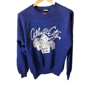 Vintage Firenze Blue Long Sleeve Crew Neck Atlantic City Sweatshirt SZ Large